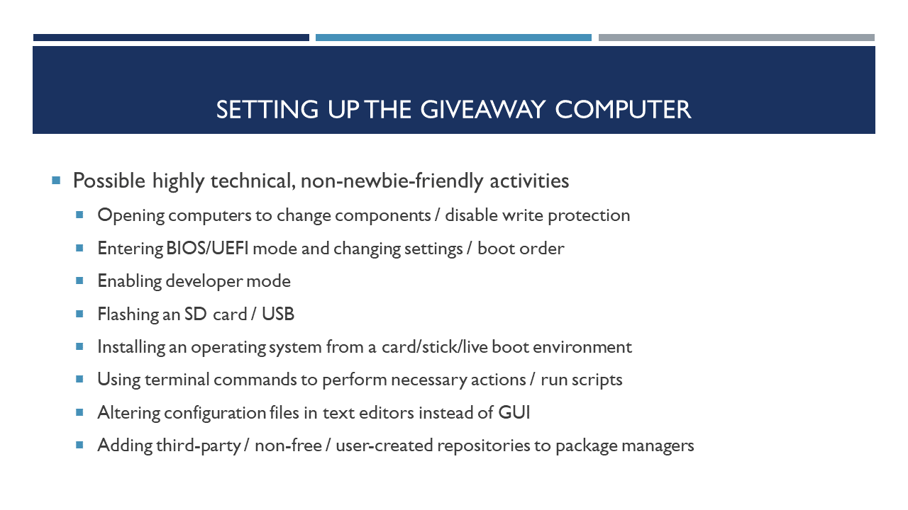 Technical Skills Necessary For Setting Up the Give-Away Computer